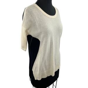 White + Warren Cream Black Short Sleeve Round Neck Cashmere Sweater Size Small S
